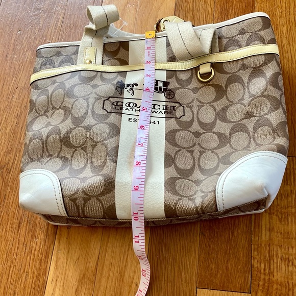 NWT Coach Heritage Stripe small tote white, brown and yellow - Picture 15 of 16